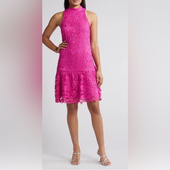Gorgeous Magenta Floral Lace Party Dress NWT - Picture 1 of 6